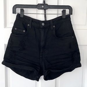 Super High-Waisted Black Denim Shorts